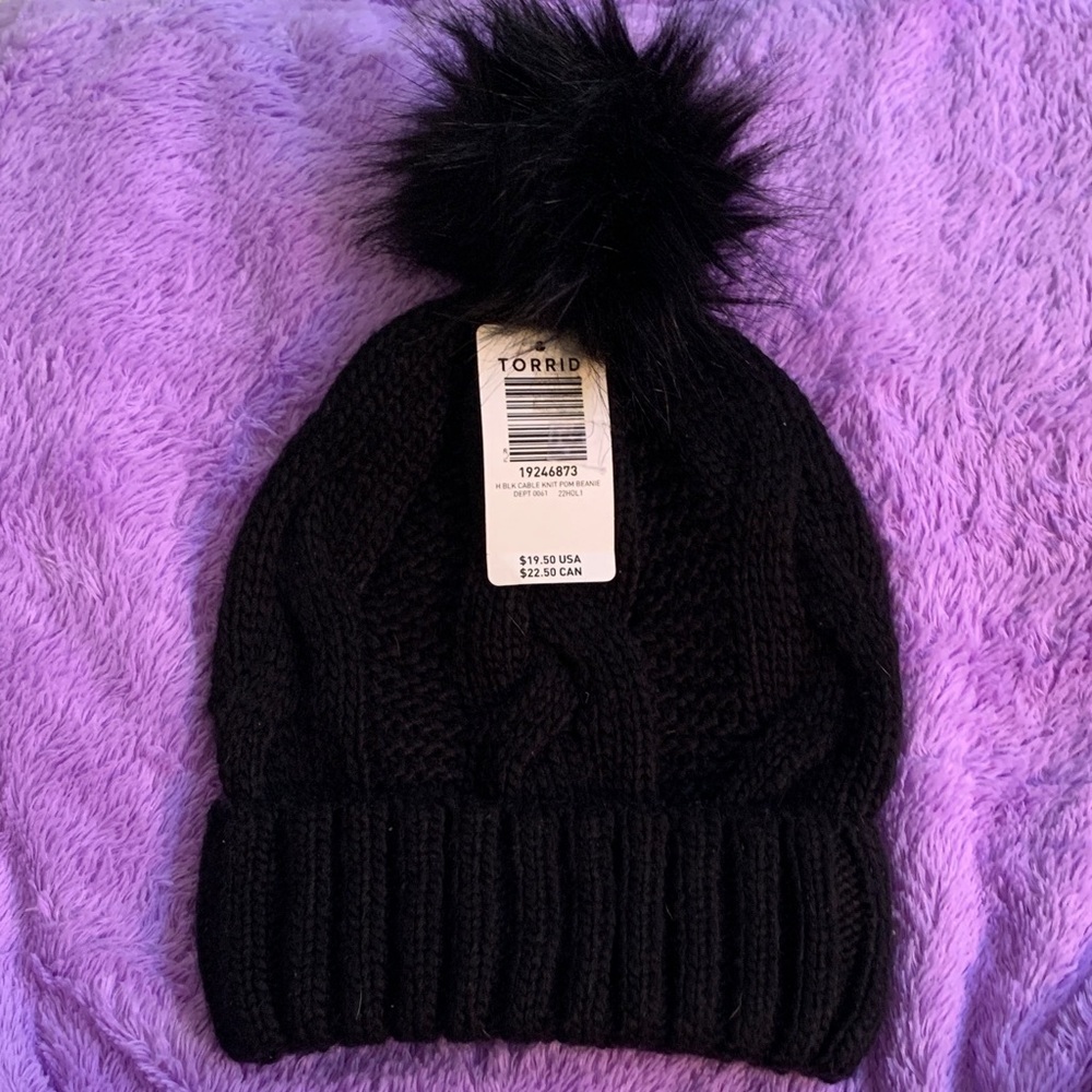 Torrid Black Knit Pom-Pom Hat